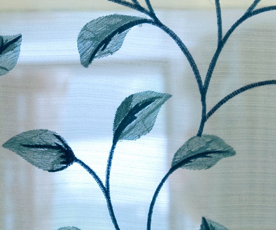 Blue Leaves Embroidery Sheer 122 cm Width Curtain Fabric