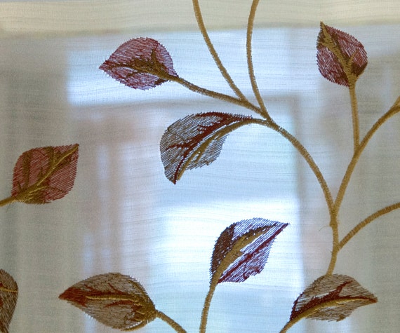 Gold Leaves Embroidery Sheer 122 Cm Width Curtain Fabric