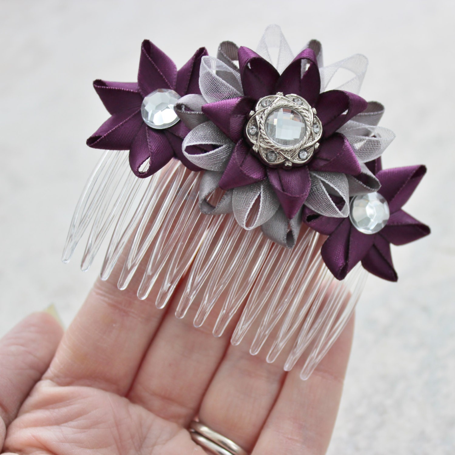 Flower Hair Comb Deep Purple Hair Accessory by PetalPerceptions