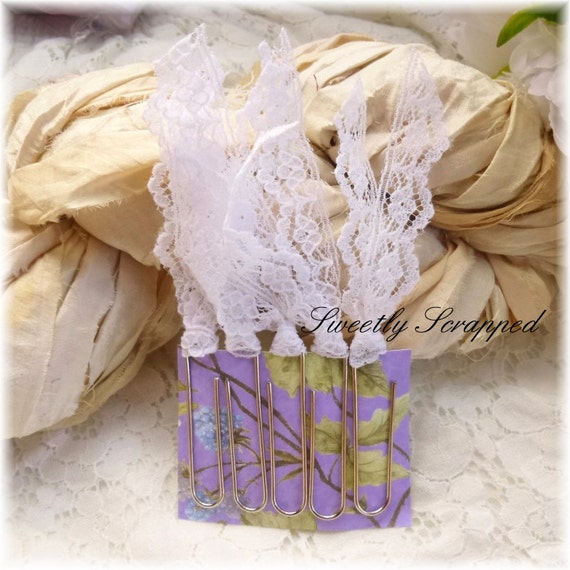 Items similar to White Lace Clips, Paper Clip, Shabby Chic, Home Office, Planner, Filofax, Folio