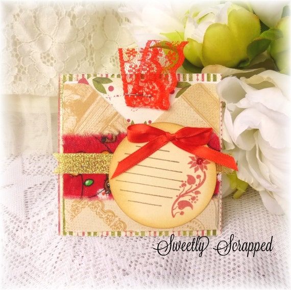 Christmas Pocket with Pull Out Tag, Square, Gift Card, Scrapbooking, Project Life, Pocket, Cardmaking, Poinsettia