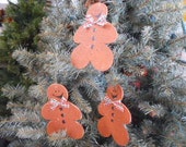 CHRISTMAS Gingerbread Ornies, Primitive, Set of 3, Hand Painted Wood