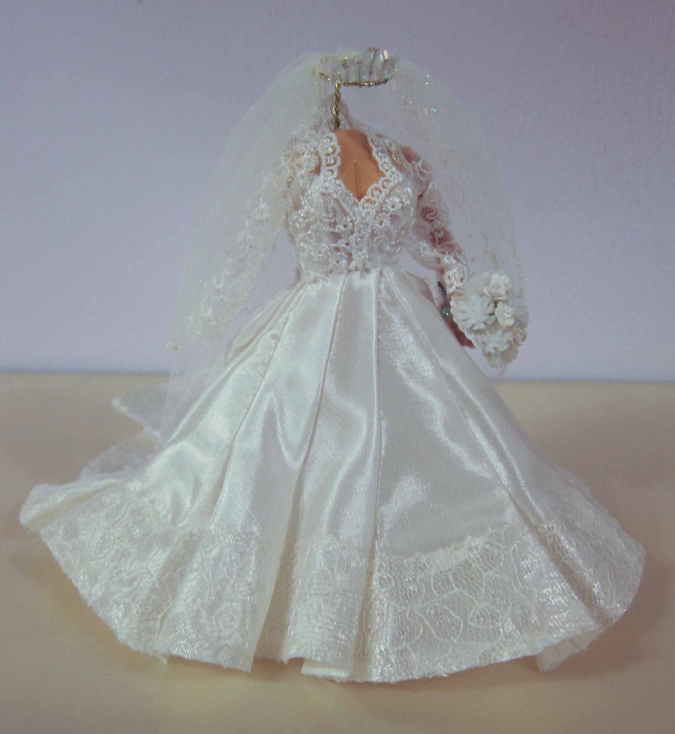 Dollhouse Miniature Bride Wedding Dress and Veil. ON SALE