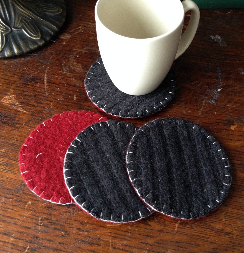 Reversible Wool Felt Coasters gray and burgundy