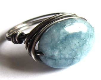 Aquamarine Sterling Silver Ring Wire Wrapped Fashion Jewelry