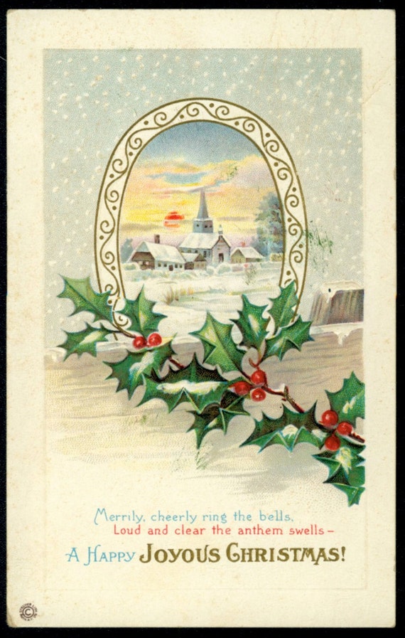 1917 Holly Christmas Postcard by Stecher Litho Co by geminijade