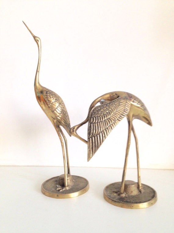 Vintage Brass Crane Figurines Set of Two Brass Bird Heron