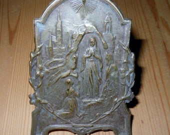 FRENCH Brass Easle Icon from Lourdes c 1920