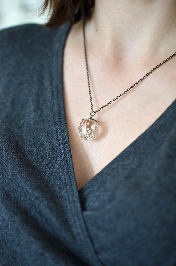 Dandelion necklace dandelion jewelry Make a wish resin orb