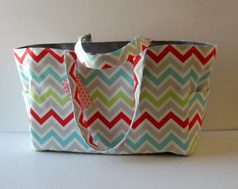 MADE TO ORDER Chevron Diaper Bag, School Bag, Work Bag, with Waterproof lining
