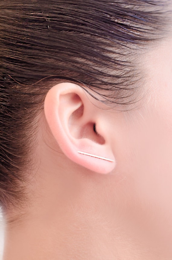 Rose Gold Bar Ear Climbers Gold Bar Line Earrings by lunaijewelry