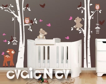 Baby Wall Stickers - Deer, Teddy Bears, Birds and Trees Wall Decal - Baby Nursery Decal and Baby Nursery Sticker - PLFR060