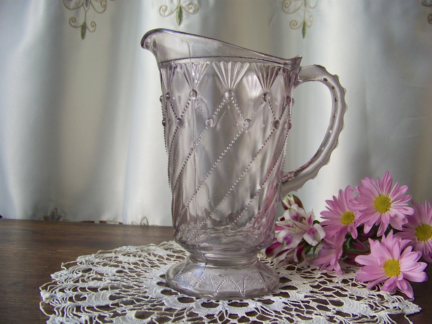 Vintage Purple Glass Pitcher Cord Drapery Pattern by cynthiasattic