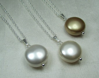 Bridesmaid Jewelry Set of 3 Pearl Bridesmaid Necklace Coin Pearl Necklace Sterling Silver Bridal Party Jewelry Pearl Bridesmaid Gift