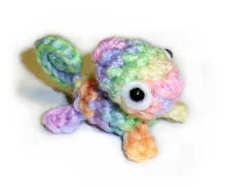 Mini Pastel Rainbow Chameleon Plushie - Crochet Stuffed Animal 2.5 inch Lizard Plush Toy, Made to order