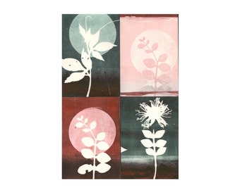 blank cards with envelopes, set of 4, original botanical monoprints