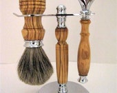 Razor Set Fusion Razor, Brush with stand, Made In USA Olive wood razor, woodturning, shaver,