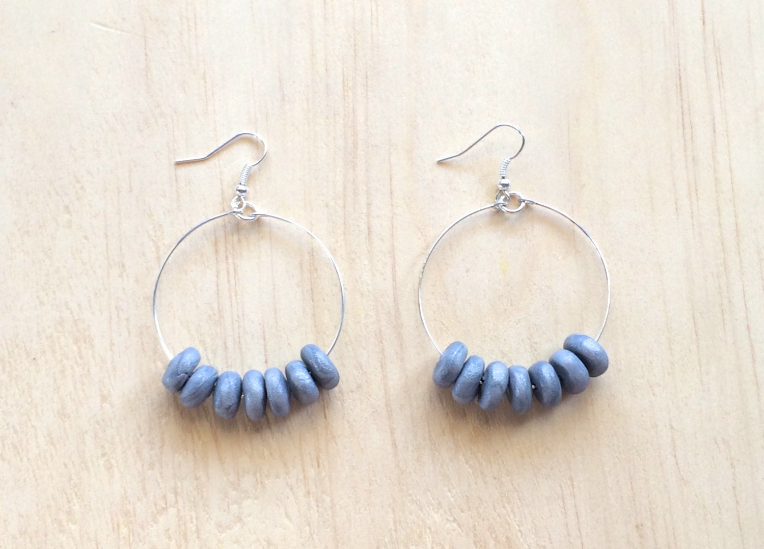 Large Silver Grey Polymer Clay Hoop Earrings by noosjewellery