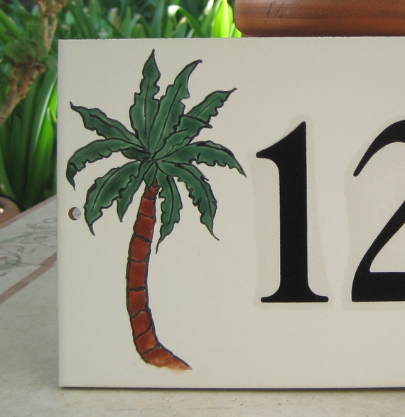 PALM TREE Outdoor House Number Tile, House Number Plaque, Address