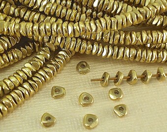 40 Raw Brass Heishi Spacer Disk 4mm Heishi Nugget chip Disc Loose Beads from India Flat tiny Metal Beads Natural Heishi