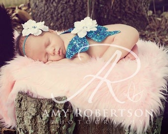 NOUVELLE COLLECTION (Only 4 Available) - Gorgeous Sequin Turquoise Butterfly Wing Set - NEWBORN