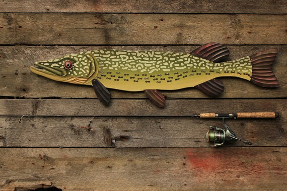 Large Fish Wall Art 43 NORTHERN PIKE Wooden by RachelLaundonArt