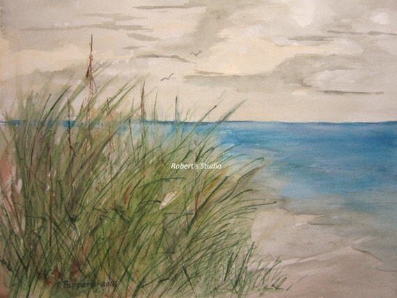 Beach Grass Print of Original Watercolor Painting beach