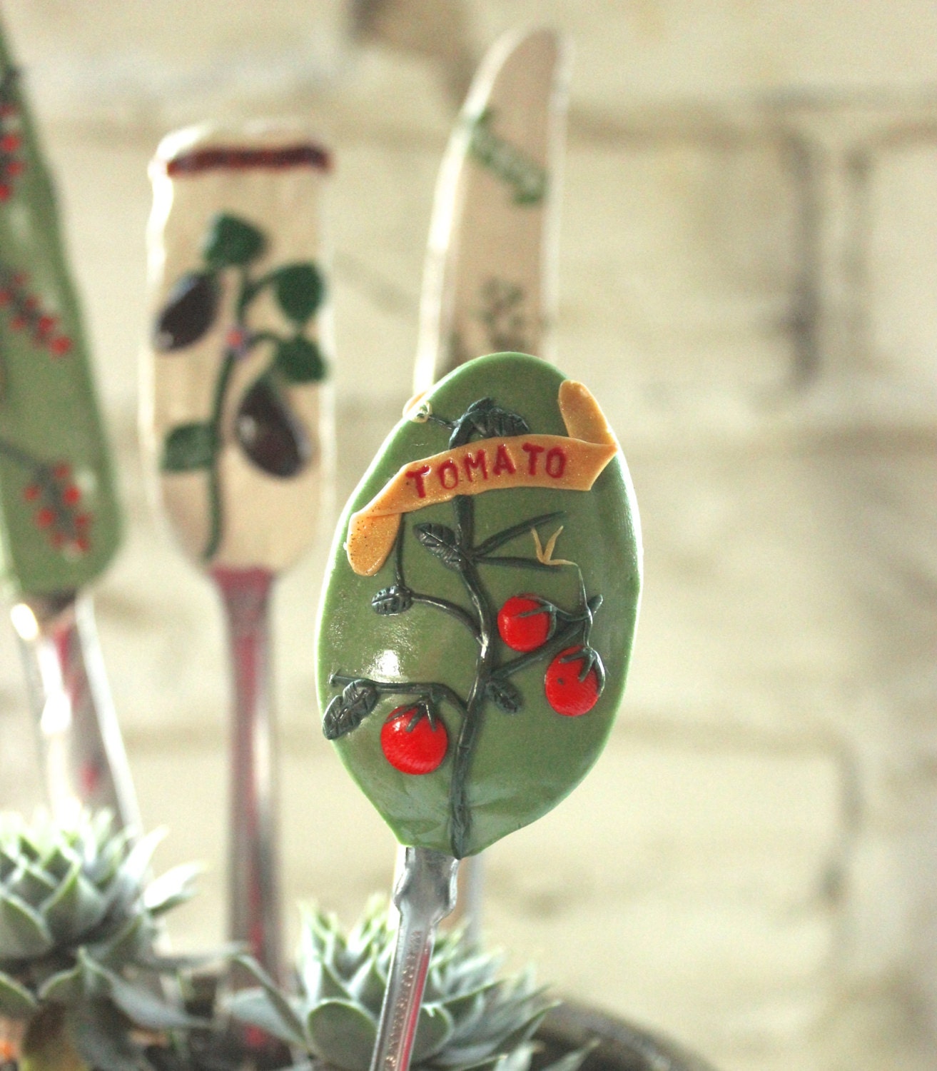 Garden Markers One of a kind Polymer clay Made by mcclouddesigns