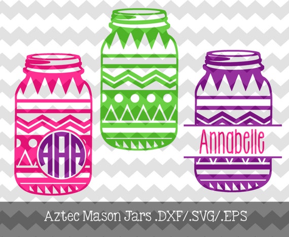 Aztec Mason Jar Monogram Frames.DXF/.SVG/.EPS Files for use with your ...