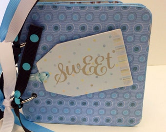 Baby Boy premade chipboard coaster mini album- blue baby scrapbook 4x4