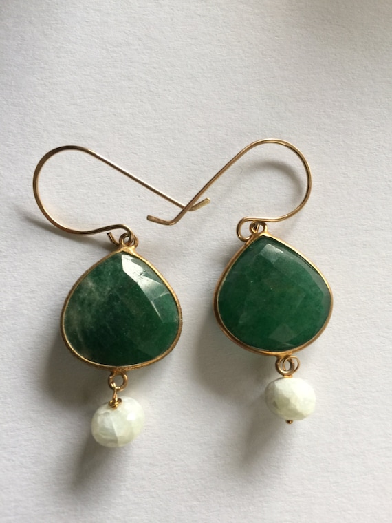 Green Onyx White Silverite Gold Earrings Jewelry Lilyb444