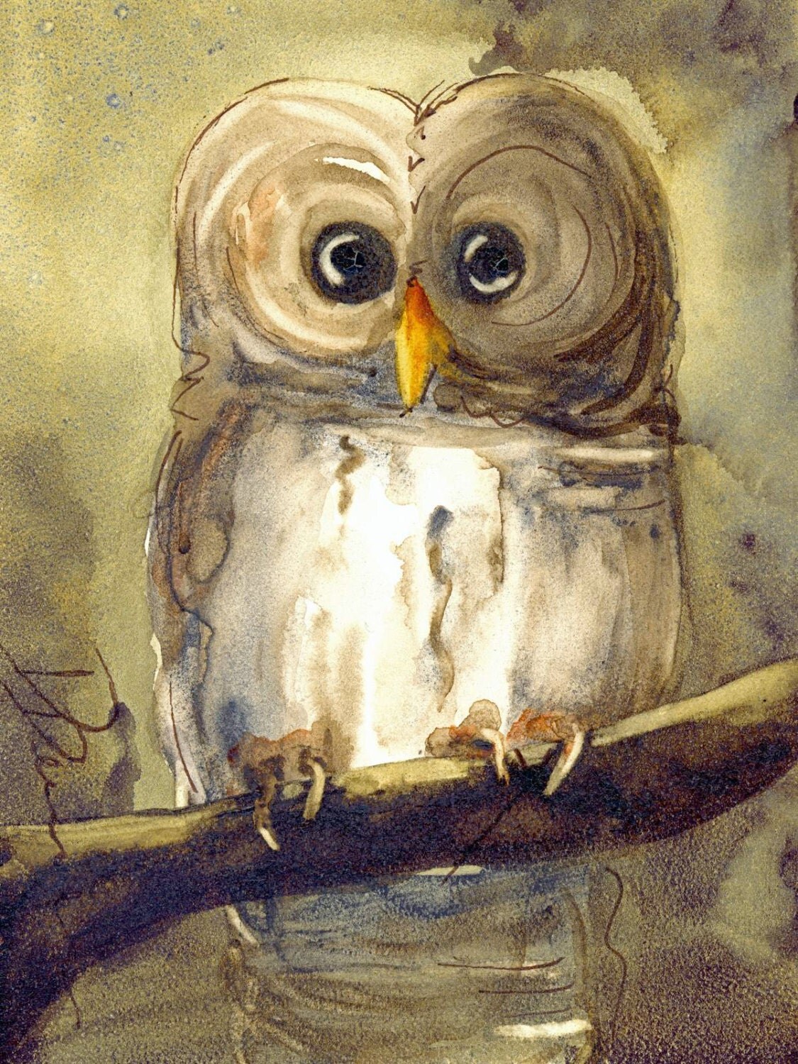 Owl Art Print Original Bird Art Large Owl Art