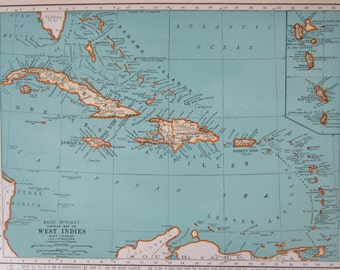 1936 CARIBBEAN Map. Jamaica, Virgin Islands. Puerto Rico, St Lucia ...
