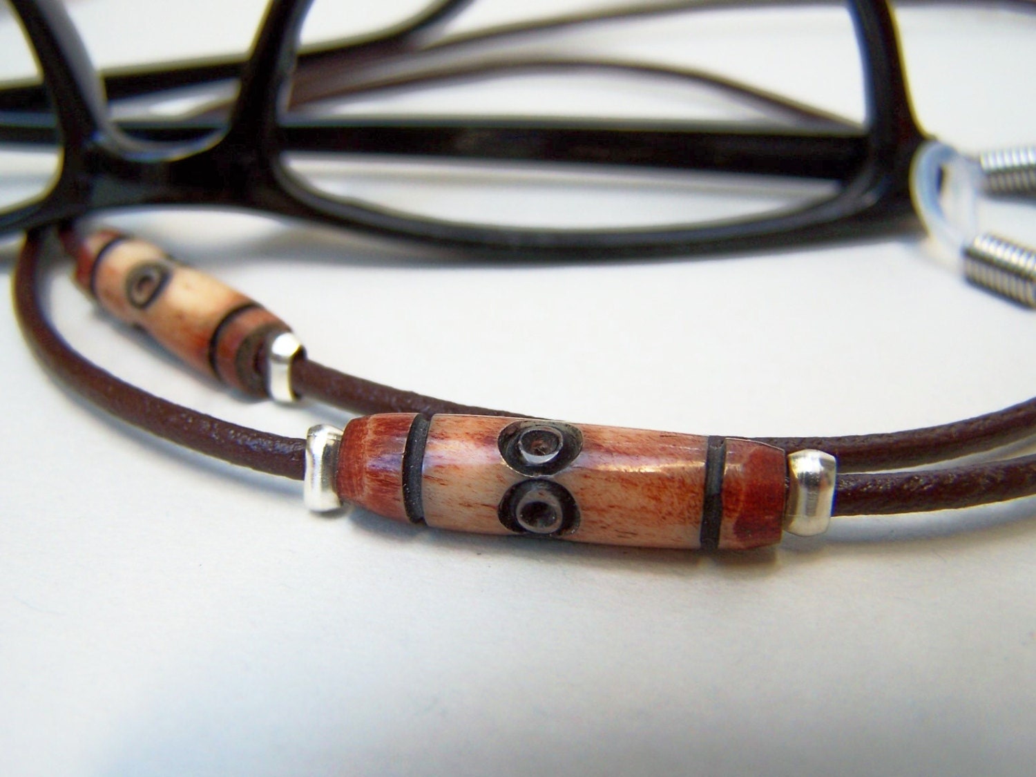 Mens Brown Leather Eyeglass Chain Leather Glasses Holder Ex