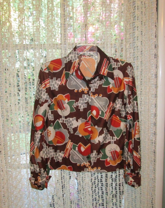 70s Disco Women Shirt / Wild Design Polyester / Small Petite