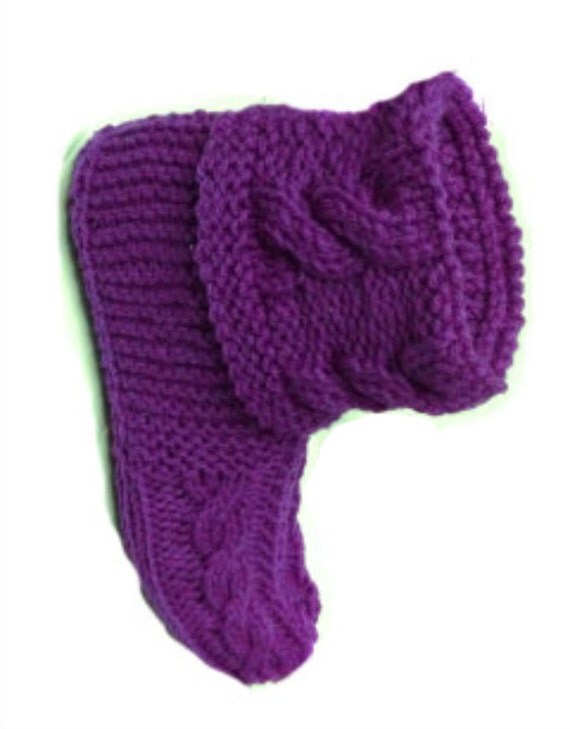 Vertical Braided Cuff Slippers Booties Knitting by ToppyToppyKnits