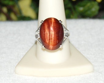 Red Tiger Eye Ring, Size 11, Chestnut Red, Chatoyant Gemstone, Large Tiger Eye, Sterling Silver, Big Red Tiger Eye, Oval Tiger Eye