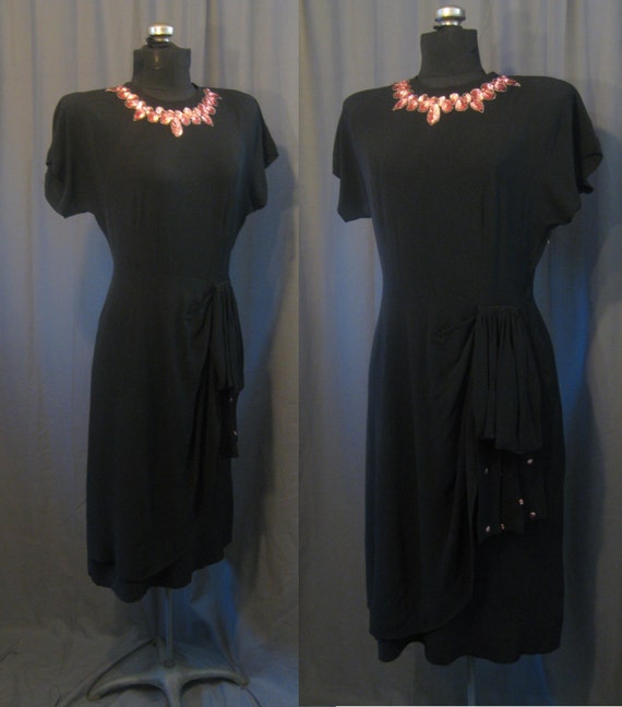 Vintage 1940s Wiggle Dress / 40s Black Cocktail by Vintage201