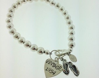 birthday 60th gift flip flop flops tiffany charm sterling ball silver 40th 50th bracelet