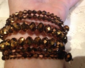 Vintage Styled Copper toned Austrian Crystal/ Memory Wire Stretch Bracelet