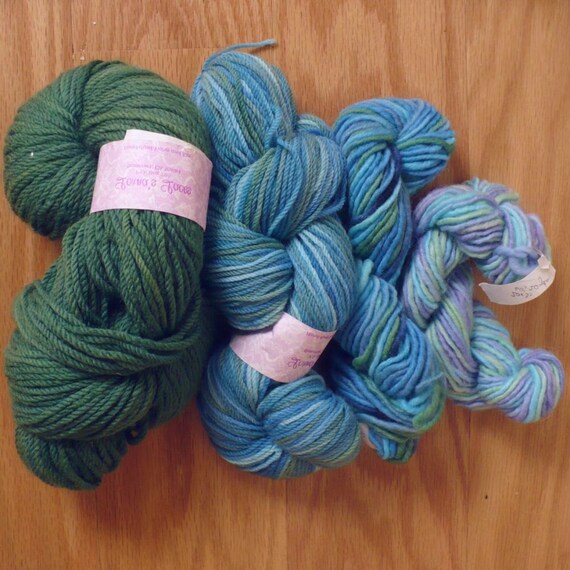 Green and bluegreen variegated wool yarn for knitting, crocheting
