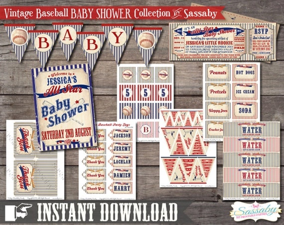 Vintage Baseball Baby Shower Collection - INSTANT DOWNLOAD - Editable ...