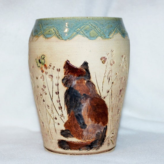 Handmade Stoneware Pottery Cat Vase By Greenearthpottery On Etsy