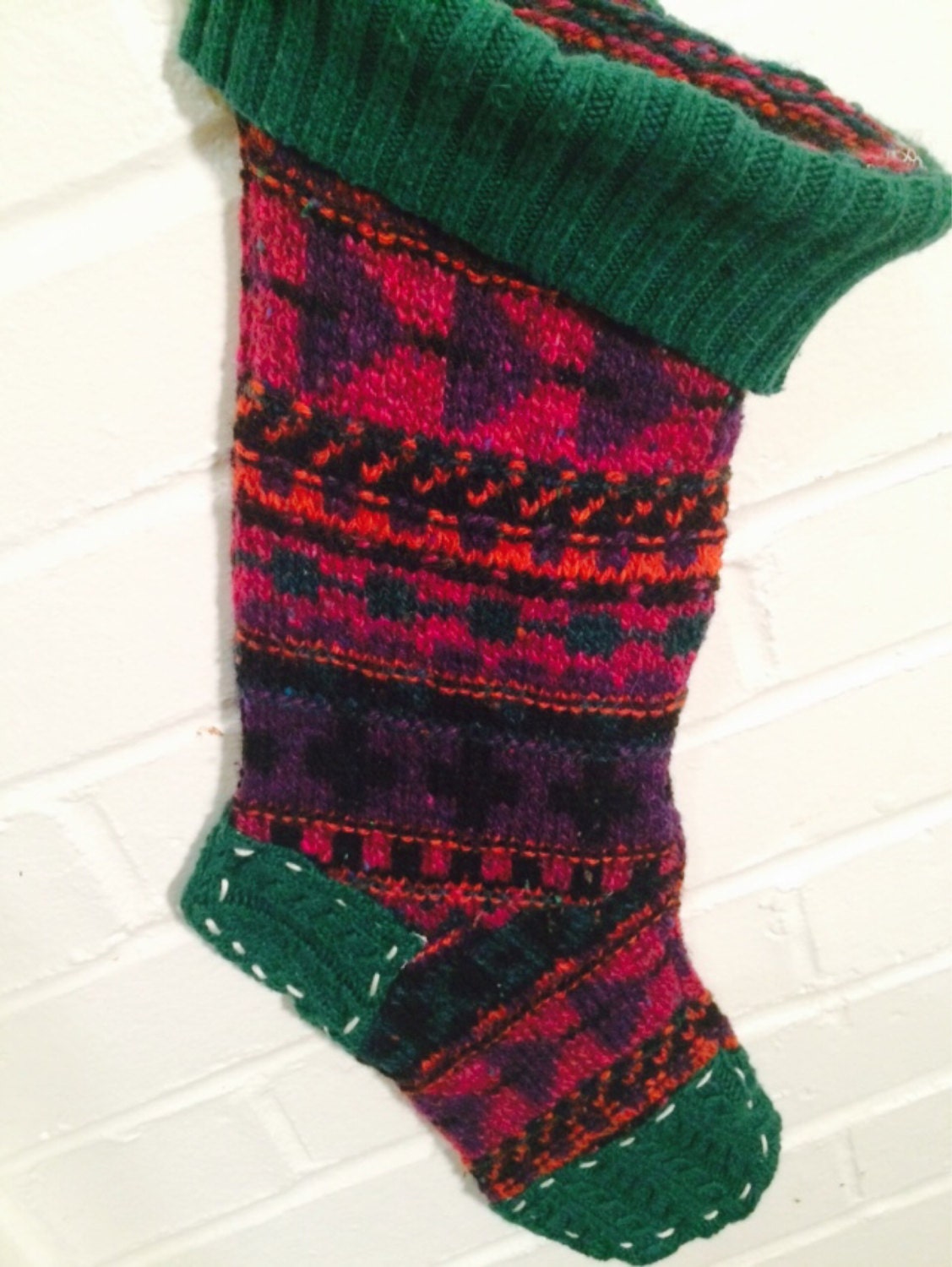 SALE!! Patchwork Recycled eco christmas stocking upcycled green