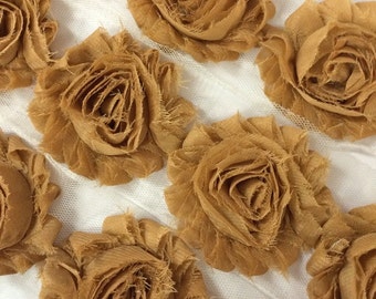 Tan Beige Shabby Rose Trim 2.5" Shabby Flowers Shabby Chiffon Flowers Solid Shabby Chic Trim Wholesale Rosette trim 6cm yard #108