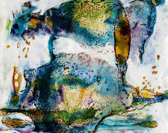 Original Encaustic Painting - Encaustic Abstract - Blue Green Amber - Encaustic Art - Square Painting - KLynnsArt