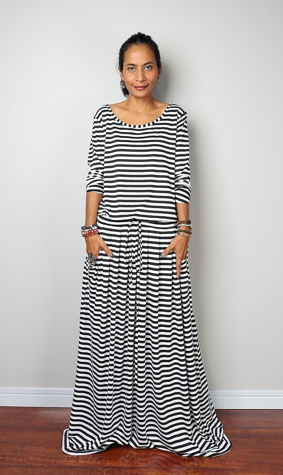 black and white striped gown