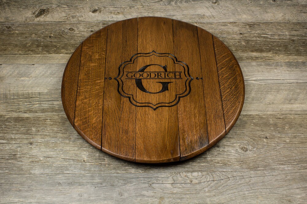 Custom Personalized Engraved Wine Barrel Head Lazy Susan
