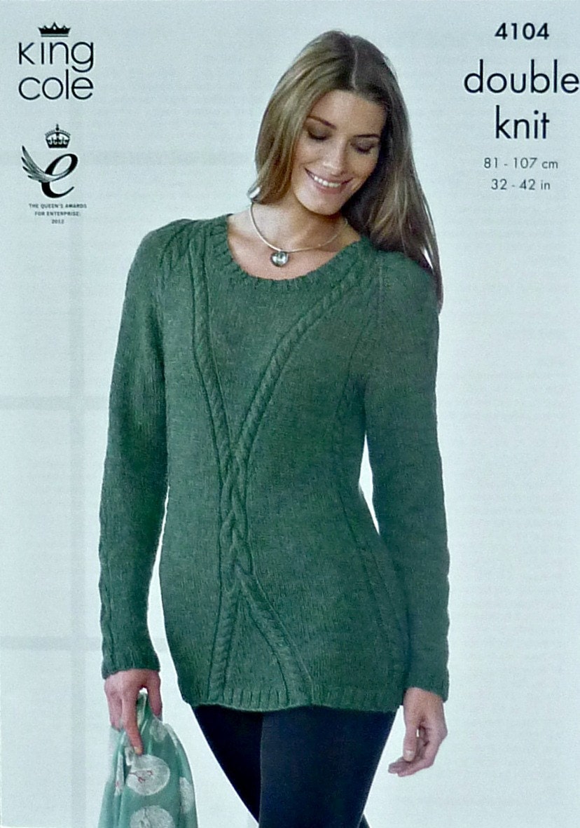 Womens Knitting Pattern K4104 Ladies Long Sleeve High Neck 2 Colour Cable des...