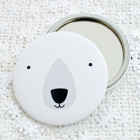 Polar Bear Pocket Mirror or Magnet. Stocking Filler. Christmas Gift. Secret Santa.